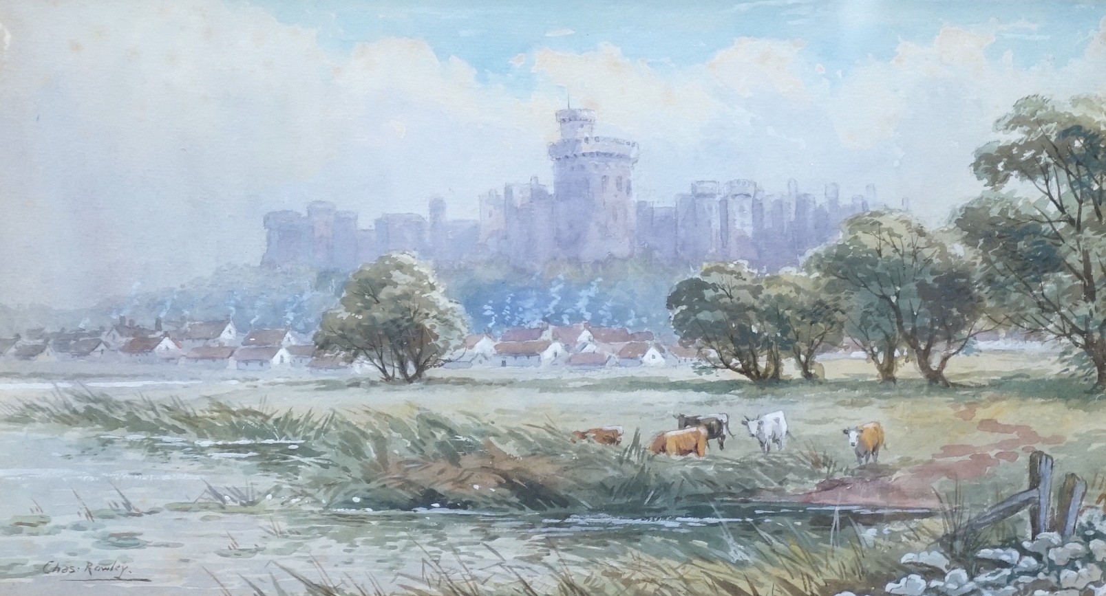 Charles Rowley (1839-1933), watercolour and bodycolour, View of Windsor Castle, signed, 18 x 32cm